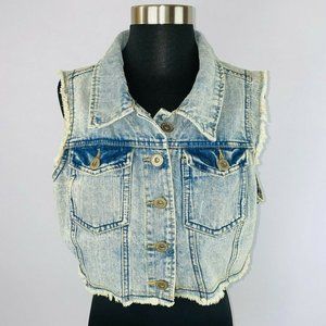 Highway XL Juniors Sleeveless Crop Jean Jacket Button Down Pockets